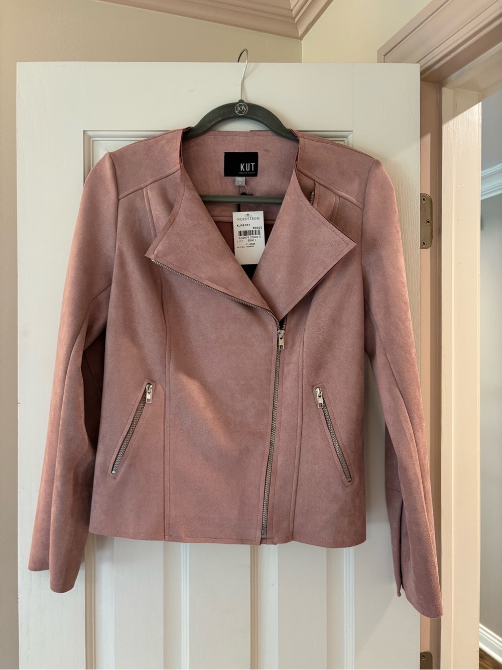 Nordstrom KUT Rose Blush Suede Moto Jacket